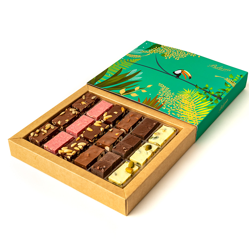 Caja 250 gr chocolates sin azúcar ni gluten.